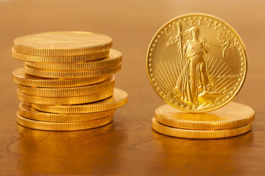 Gold bullion coins including an American Gold Eagle